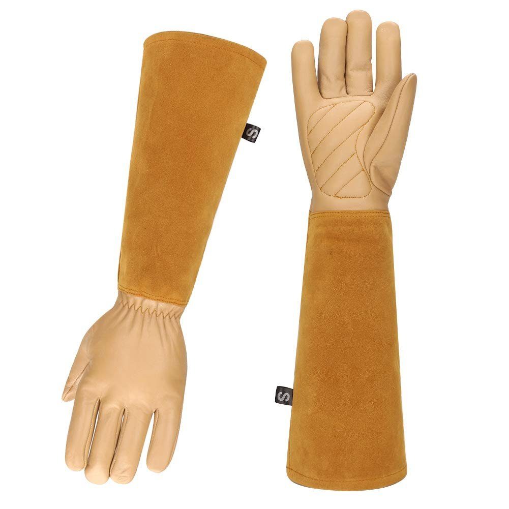 Housruse Leder-Arbeitshandschuhe Handschuhe,für die Gartenarbeit mit  stichfesten Gürtelarmschützern