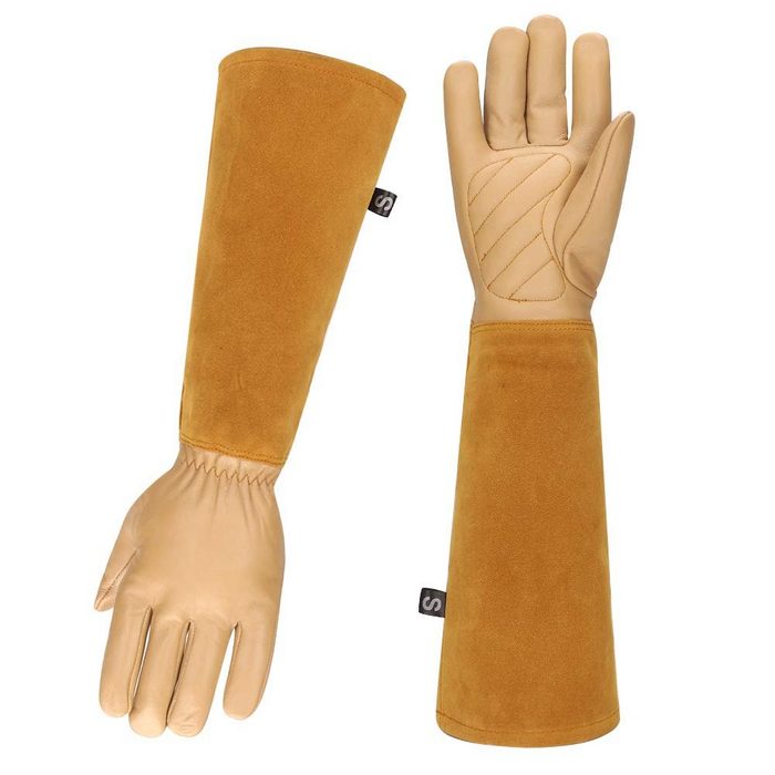 Housruse Leder-Arbeitshandschuhe Handschuhe für die Gartenarbeit mit stichfesten Gürtelarmschützern geeignet zum Beschneiden von Pflanzen