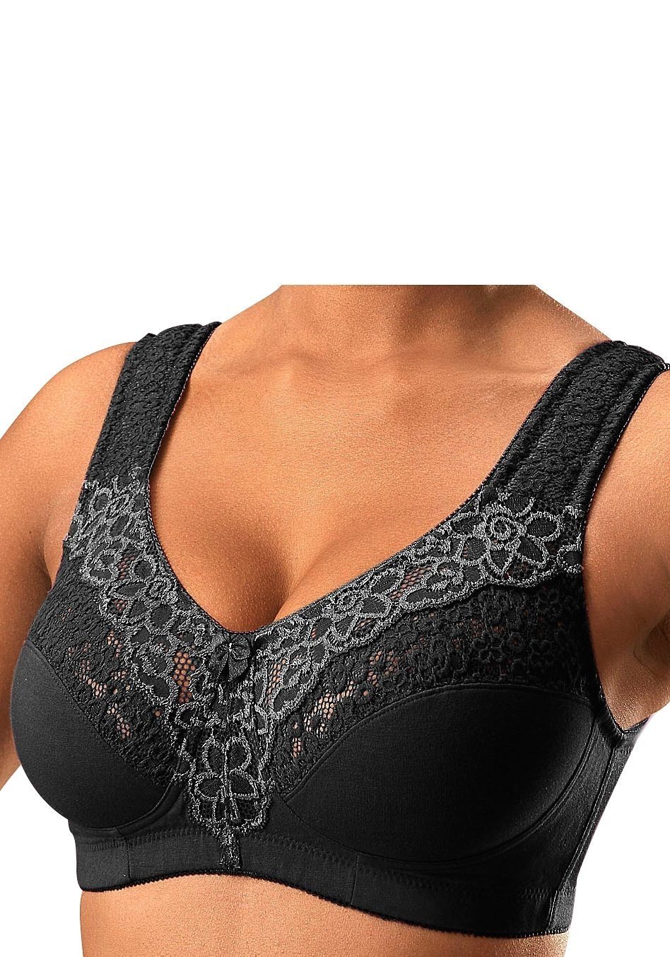 petite fleur by Lascana Entlastungs-BH, BH ohne Bügel, bügelloser BH, Komfort-BH, Baumwoll-BH (Packung, 2 Stück) mit breiten Trägern & Spitzeneinsätzen, große G – Bild 5 von 5