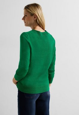 Cecil Rundhalspullover Cecil Cosy Strickpullover in Bright Green Melange (1-tlg) Rippstrickdetail