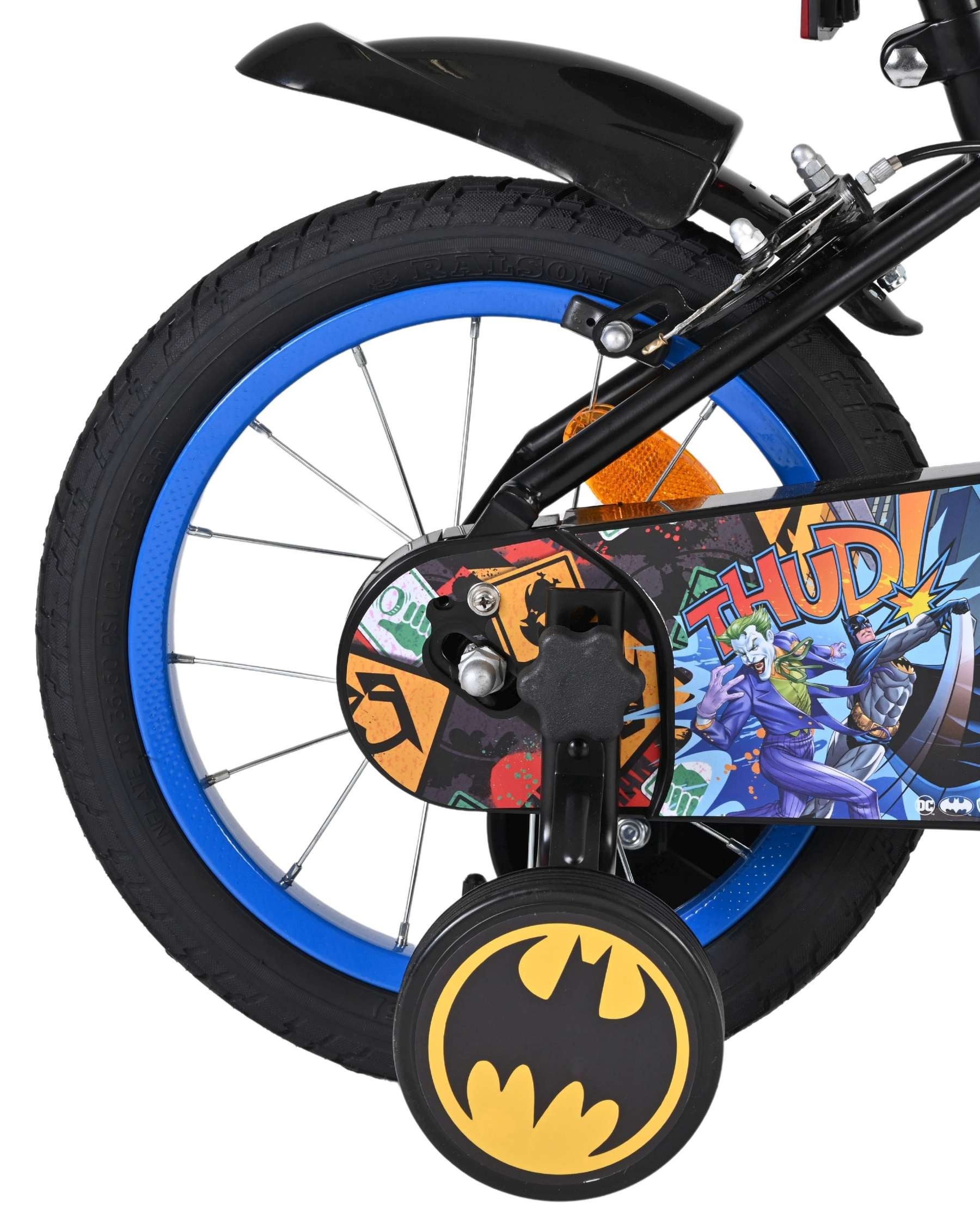 Volare Kinderfahrrad Batman Kinderfahrrad - Jungen - 14 Zoll - Schwarz - Zwei Handbremsen, Offiziell lizenziertes Batman-Produkt, geschlossener Kettenschutz