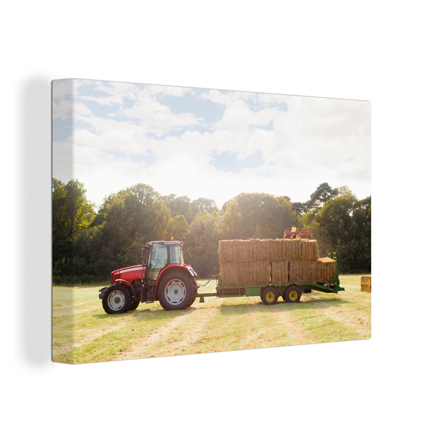 OneMillionCanvasses® Leinwandbild Traktor - Anhänger - Heu, (1 St), Wandbild Leinwandbilder, Aufhängefertig, Wanddeko, 30x20 cm
