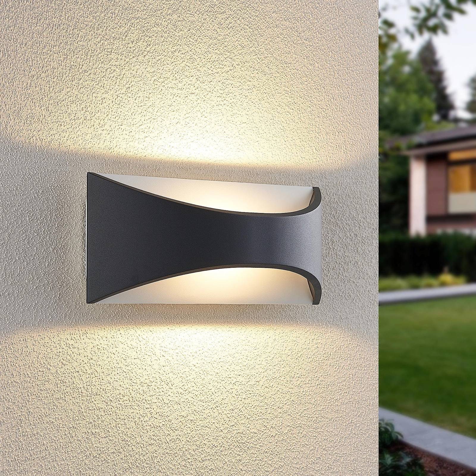 Lindby LED-Wandleuchte Mathea, 30 cm, anthrazit, Alu, IP65 günstig online kaufen