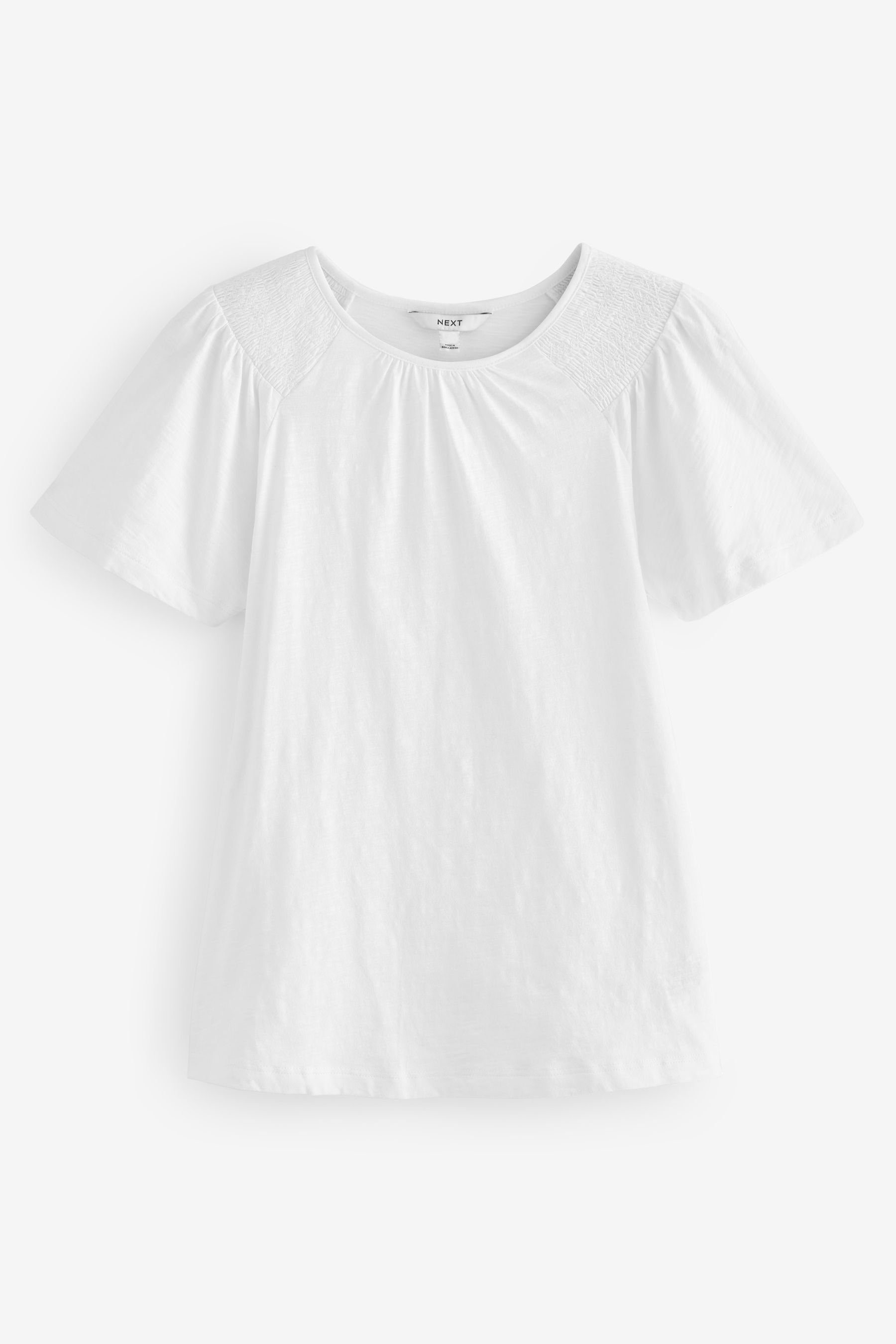 Next T-Shirt Gesmoktes Kurzarm-Top mit rundem Ausschnitt (1-tlg) White