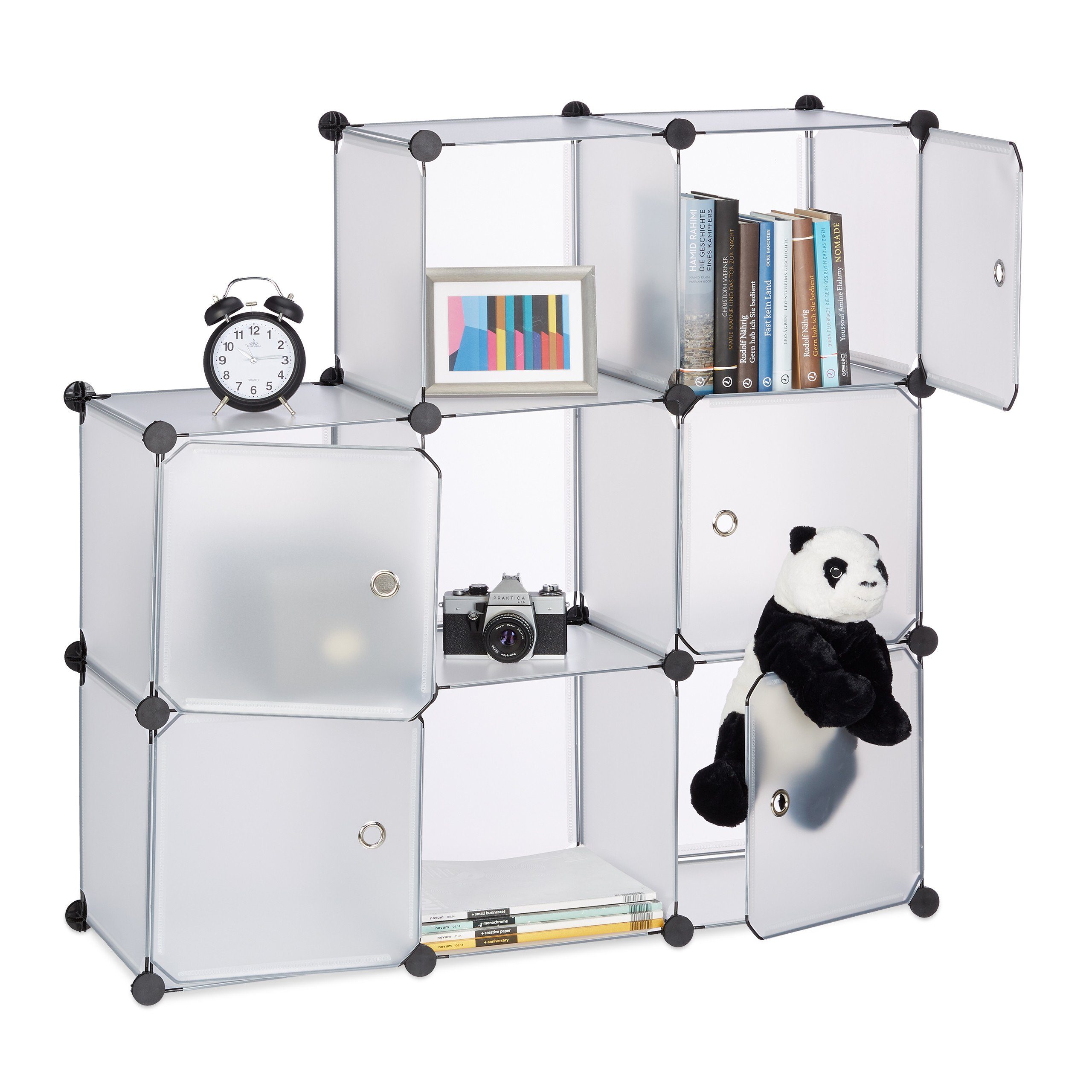 relaxdays Steckregal Regalsystem mit Türen, transparent