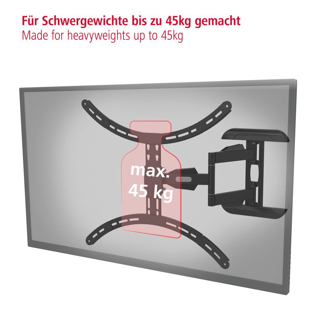 Hama TV-Wandhalterung Halterung, schwenkbar, neigbar, ausziehbar von 94 - 191 cm (37" - 75), (bis 75 Zoll, max. 45 kg, 43", 50", 55", 65) – Bild 5 von 5