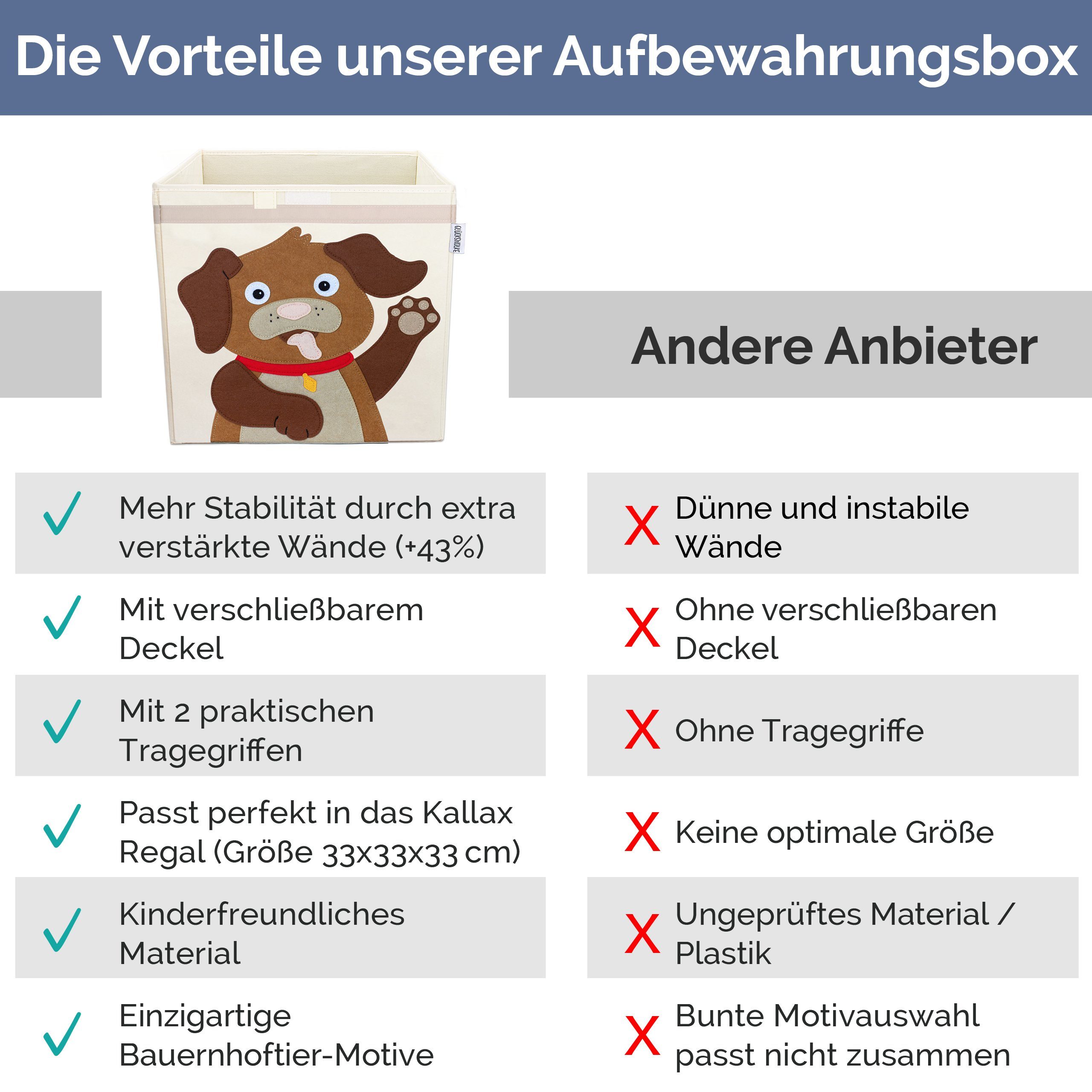 GLÜCKSWOLKE Aufbewahrungsbox Kinder - 15 Motive I Spielzeugkiste mit Deckel für Kinderzimmer (Größe 33x33x33), Boxen zur Aufbewahrung im Kallax Regal I Kiste fü – Bild 4 von 5