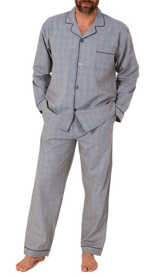 Normann Pyjama Gewebter Herren Pyjama, durchknöpfbarer Schlafanzug mit Streifen