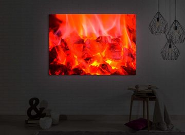 lightbox-multicolor LED-Bild Feuer und Glut front lighted / 60x40cm, Leuchtbild mit Fernbedienung