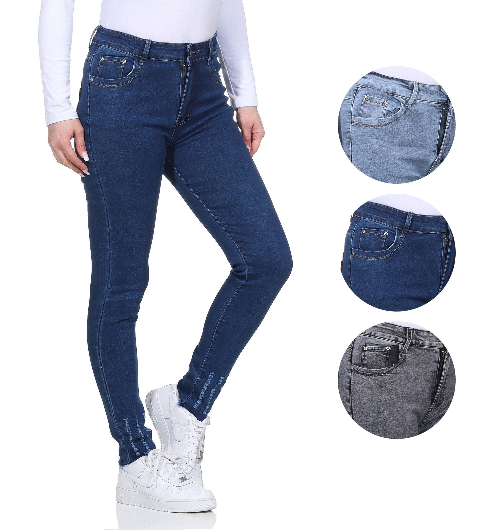 moderner Dunkelblau Distressed Look für Damen Look Stretch Jeanshosen Aurela 5-Pocket-Jeans Jeans Destroyed Damenmode