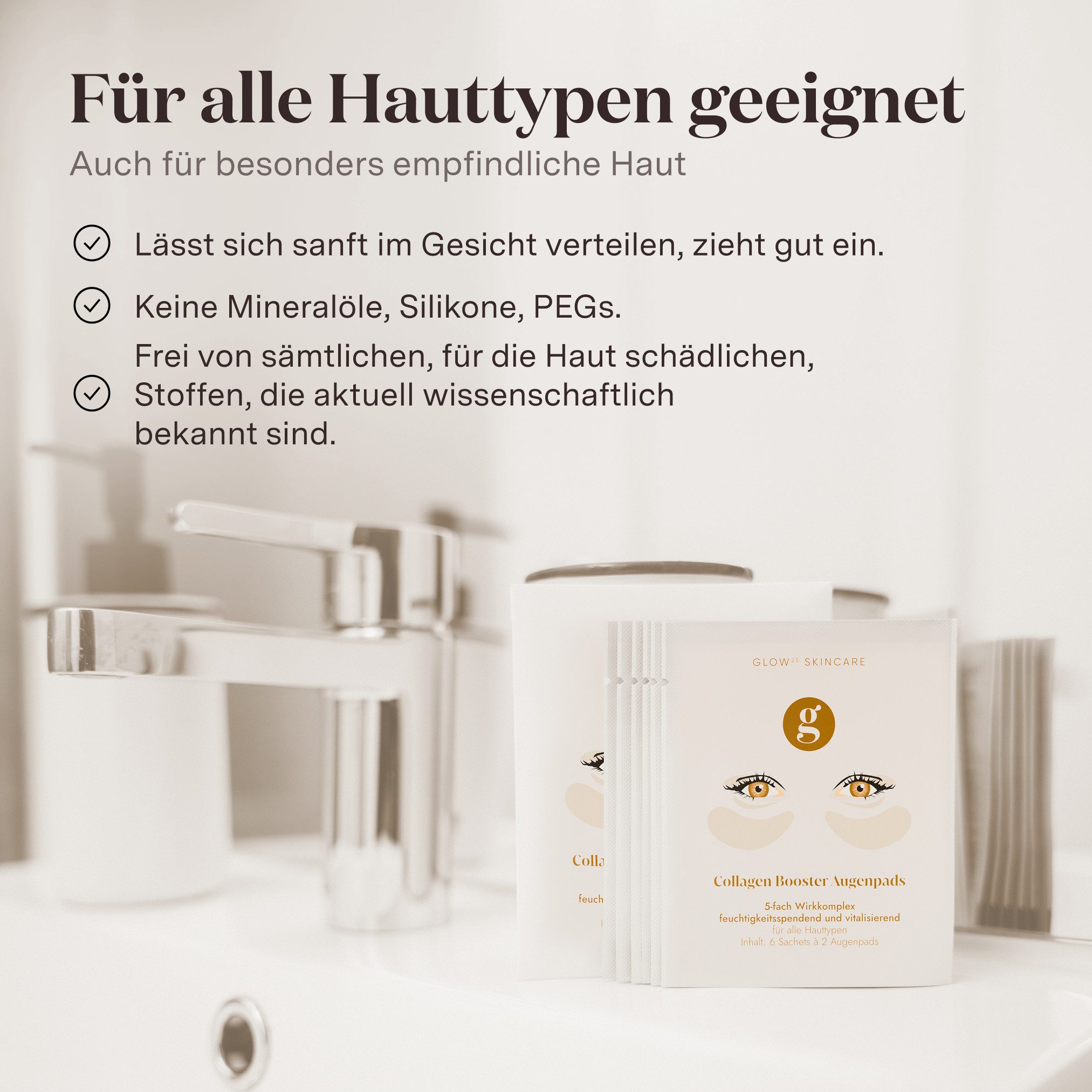 Glow25 Augenpads Kollagen Booster Augenpads [6 Sachets] mit 18 Highlight-Wirkstoffen, 6-tlg.