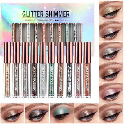 Scheiffy Lidschatten Flüssiger Lidschatten 10er Set, Perlglanz Lidschatten Geschenkset, 10-tlg., Metallic Lidschatten Smokey Eye Makeup, wasserfest und langanhaltend