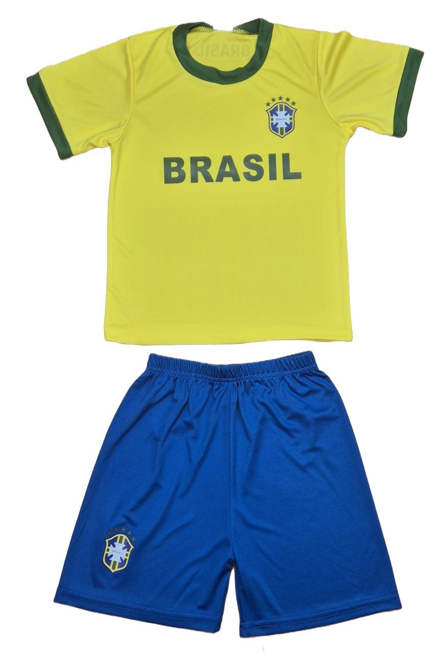 Fashion Boy Fußballtrikot Fußball Fan Set Brasilien Trikot + Shorts personalisierbar, JSbra (Set)