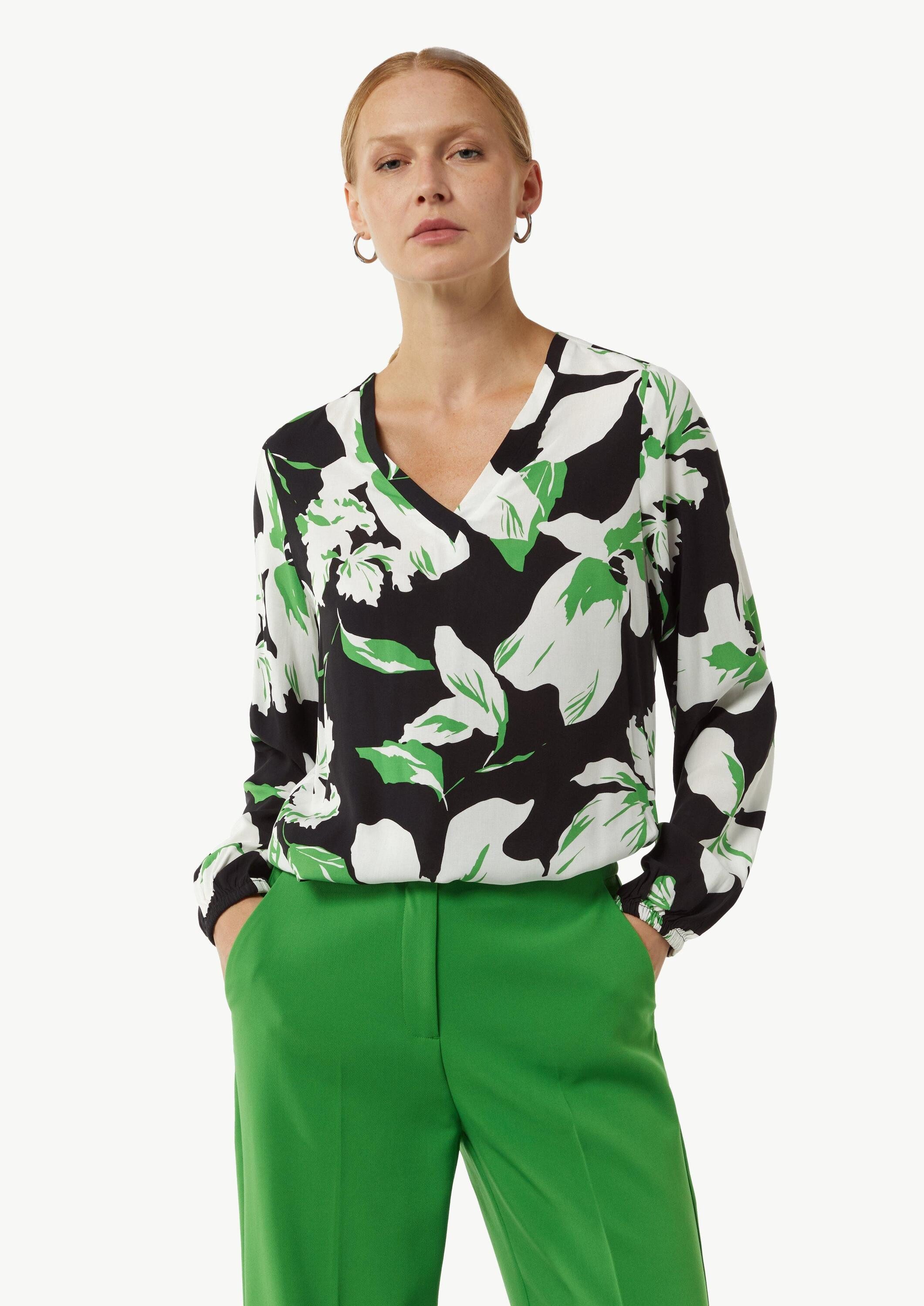 Langarmbluse Bluse Gemusterte Bluse mit Gummibündchen am Ärmel