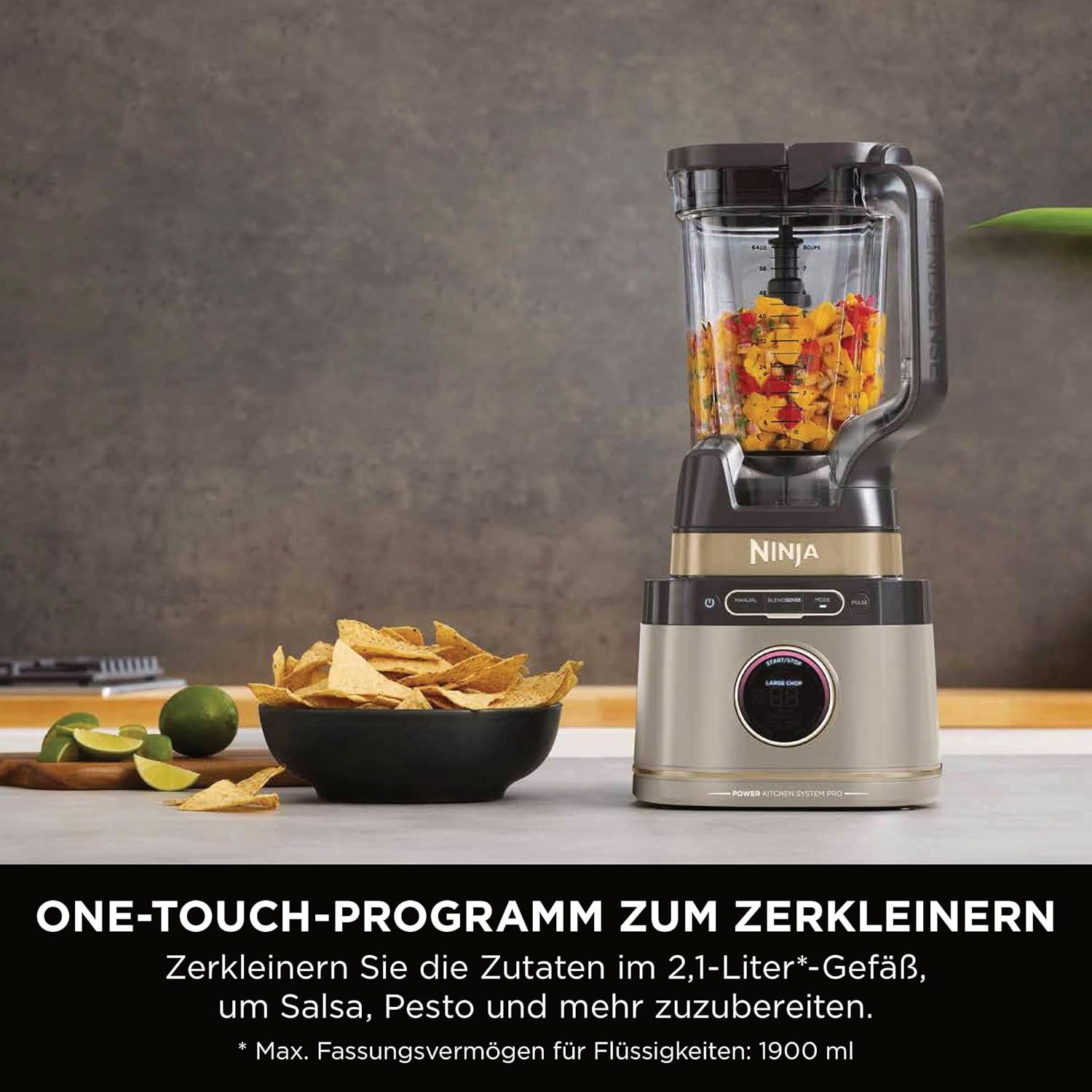 NINJA Standmixer Ninja 3-in-1 Detect Power Blender Processor Pro GOLD, TB401EUSTGD, 1200 W, Single Serve & Knethaken, 3x Single Serve Tassen, mischen & hacken