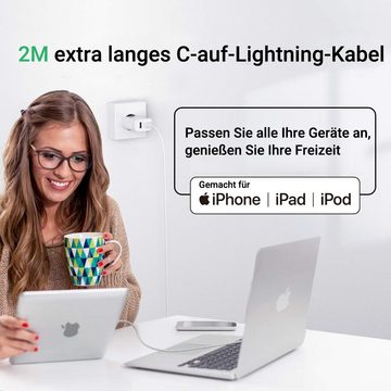 Elegear 20W 2-Port Schnellladegerät mit 2M Typ C Lightningkabel, USB-Ladegerät (1-tlg., (Schnellladegerät + Kabel Set)für iPhone14/13/12)