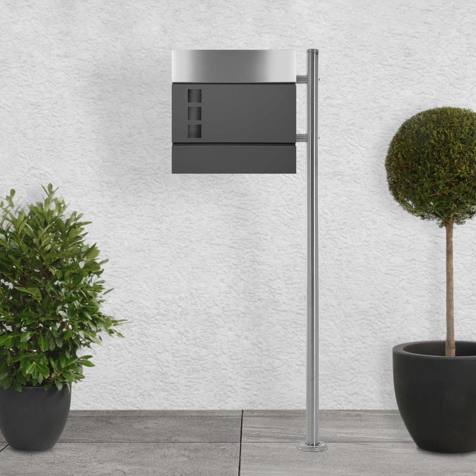 ML-DESIGN Standbriefkasten Wandbriefkasten Briefkasten Postkasten mit Zeitungsfach inkl. Standfuß, Briefkastenanlage mit Ständer Silber 120cm Mailbox mit Pfosten