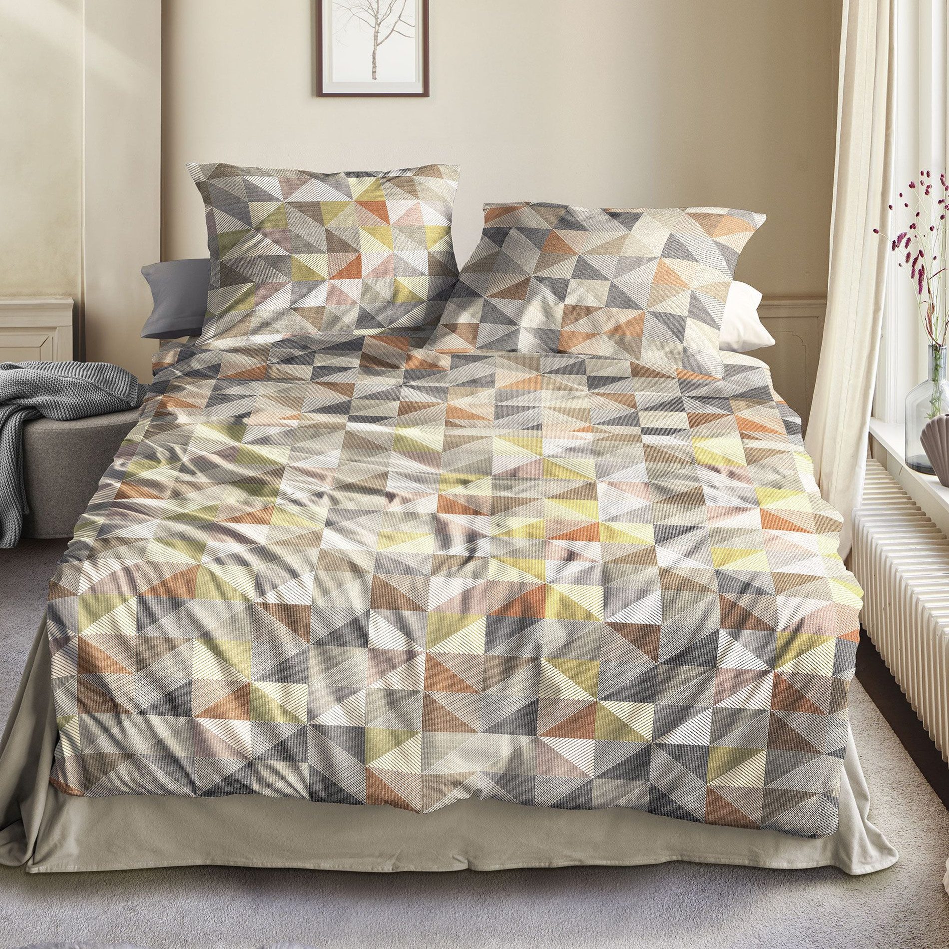 Irisette Bettwäsche Irisette Mako Satin Bettwäsche Wave 8509-50 orange Dreiecke 135x200, Mako Satin, 2 teilig, Verdeckter Qualitäts-Reißverschluss