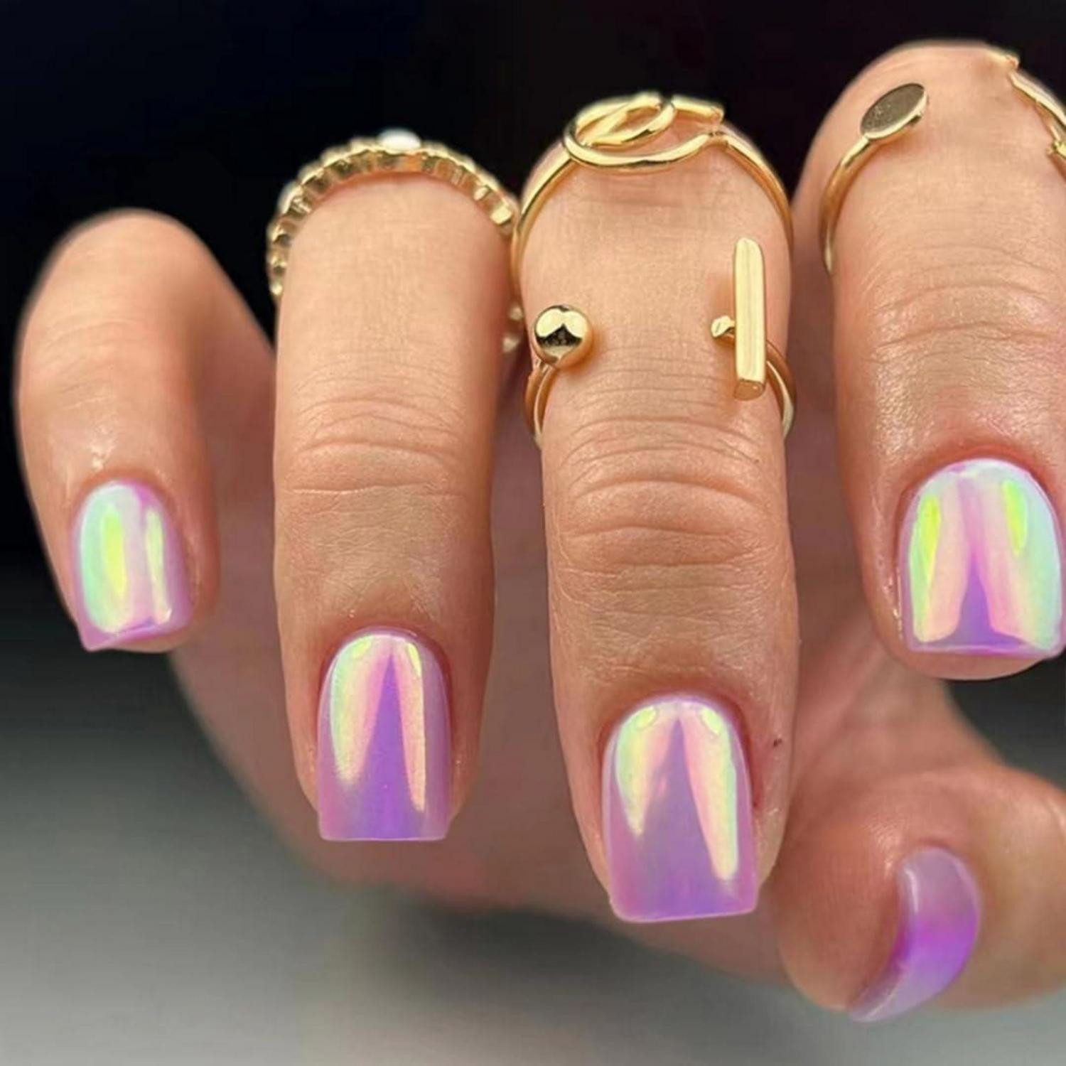 LuxusKollektion Kunstfingernägel Künstliche Fingernägel Chrome Violett Kurz Eckig 24 Chrome Helllila