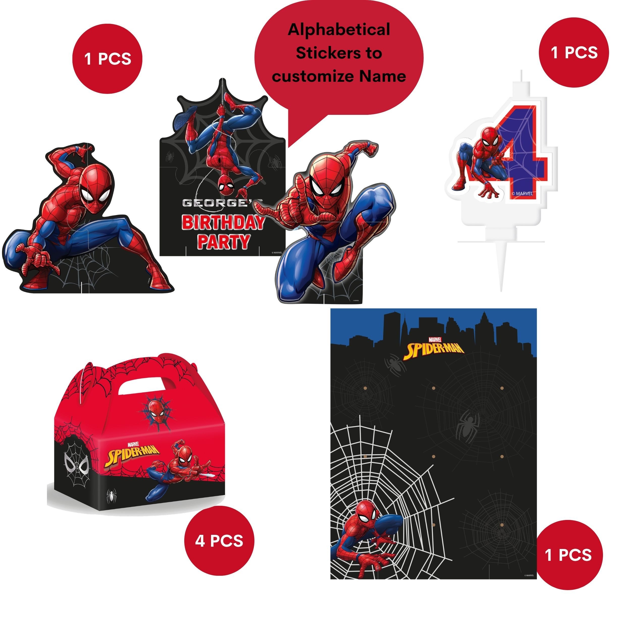 Procos Einweggeschirr-Set 7-tlg. Spiderman World Of Webs Partyset für Kindergeburtstag, 4 Personen