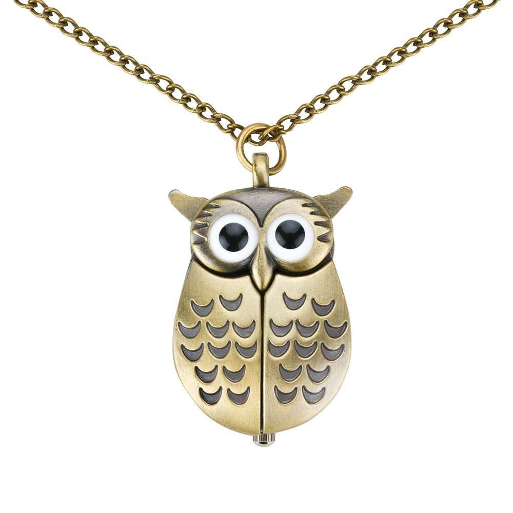Taffstyle Quarzuhr Eulen Uhr Vintage Quarzuhr Anhänger mit Halskette, (Dekorativer Uhrenanhänger im Eulendesign mit analogem Quarzwerk)