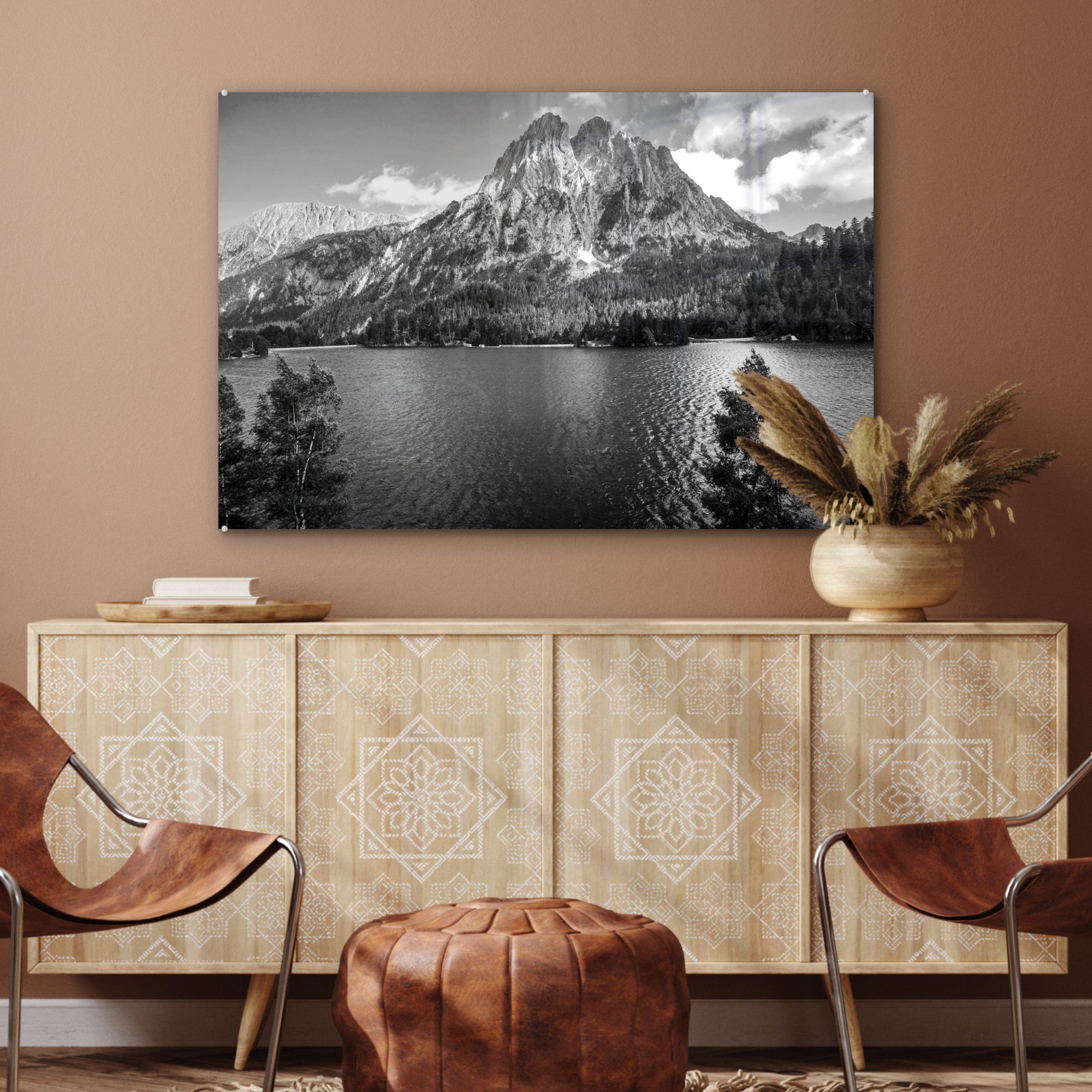 (1 und in MuchoWow großer Ein Acrylglasbilder im & - Europa St), weiß, Schlafzimmer Pyrenäen-Nationalpark Wohnzimmer Acrylglasbild schwarz See