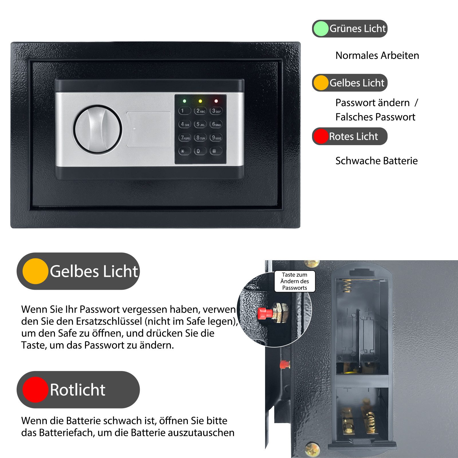 FIVMEN Tresor Wandtresor Elektronischer Safe Möbeltresor Geldkassette mit Schlüssel (31x20x20cm / 35x25x25cm / 38x30x30cm), Mit zahlenschloss Für Wohnwagen Schr – Bild 3 von 5