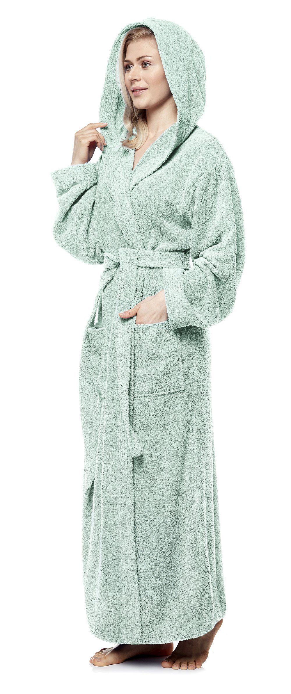 Arus Damenbademantel Pandora, extra lang, mit Kapuze, 100% Baumwolle, für Spa & Zuhause, langform, 100% Baumwolle, Kapuze, Gürtel, mit Kapuze, extra lang, 100% Baumwolle