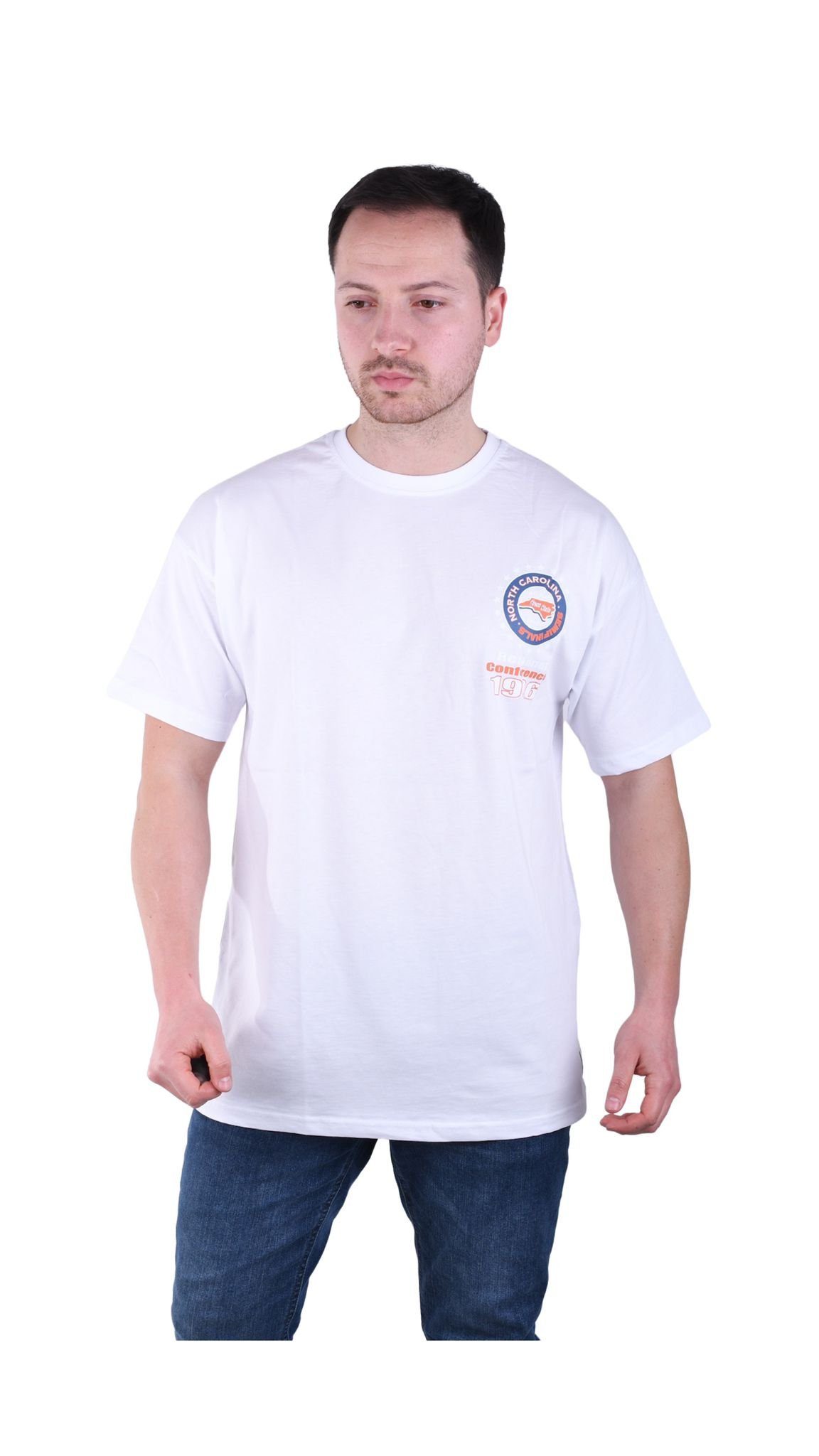 Megaman Jeans T-Shirt Megaman, Herren T-Shirt, Oversize Weiß