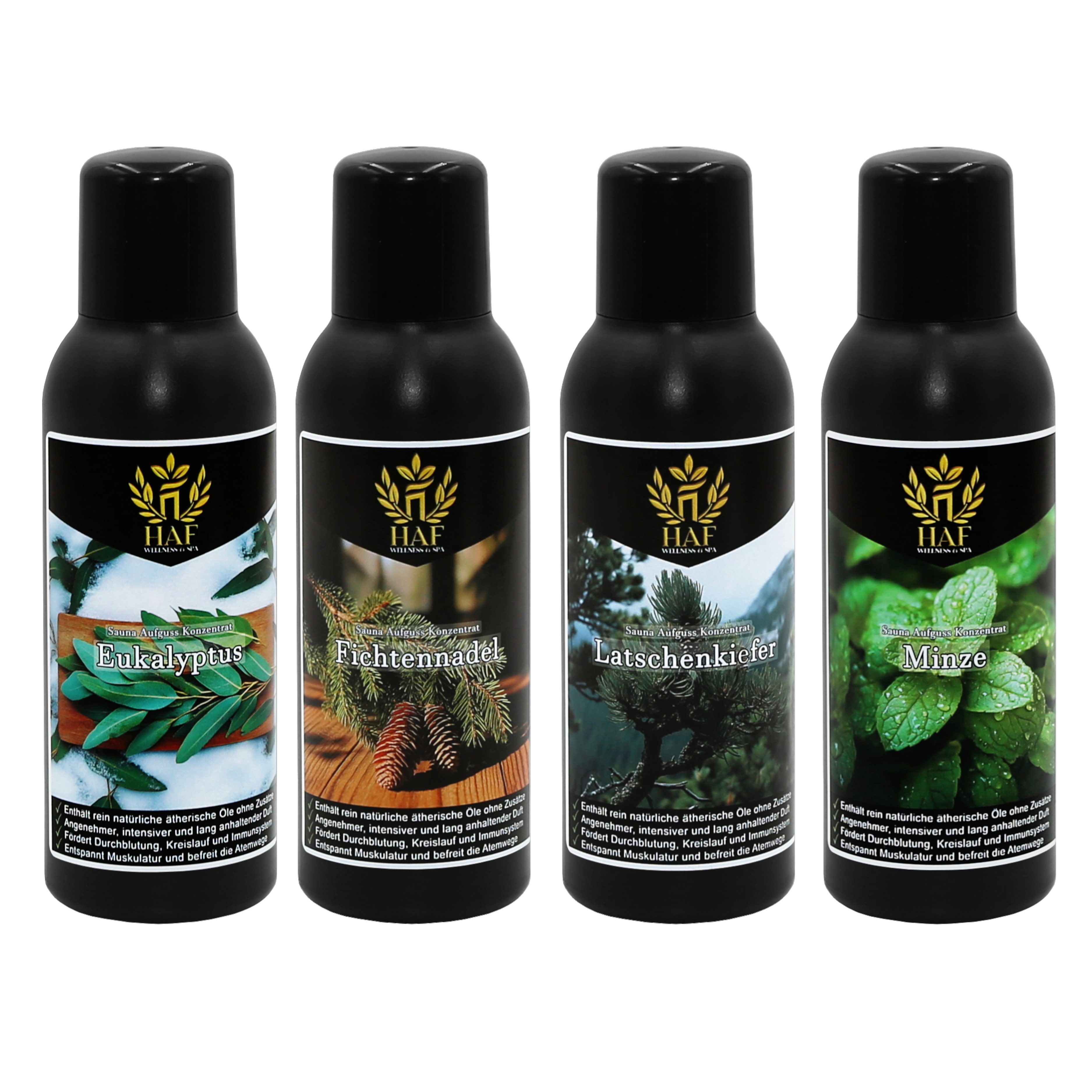 HAF Aufgusskonzentrat Sauna Aufguss Konzentrat 10 Sets in 4 Größen 400ml-1500ml Saunaaufguss, 400 ml, (Auswahl aus 10 verschiedenen Sets in den Größen:, 4x100ml; 6x100ml; 4x250ml; 6x250ml), Qualität: Made in Germany