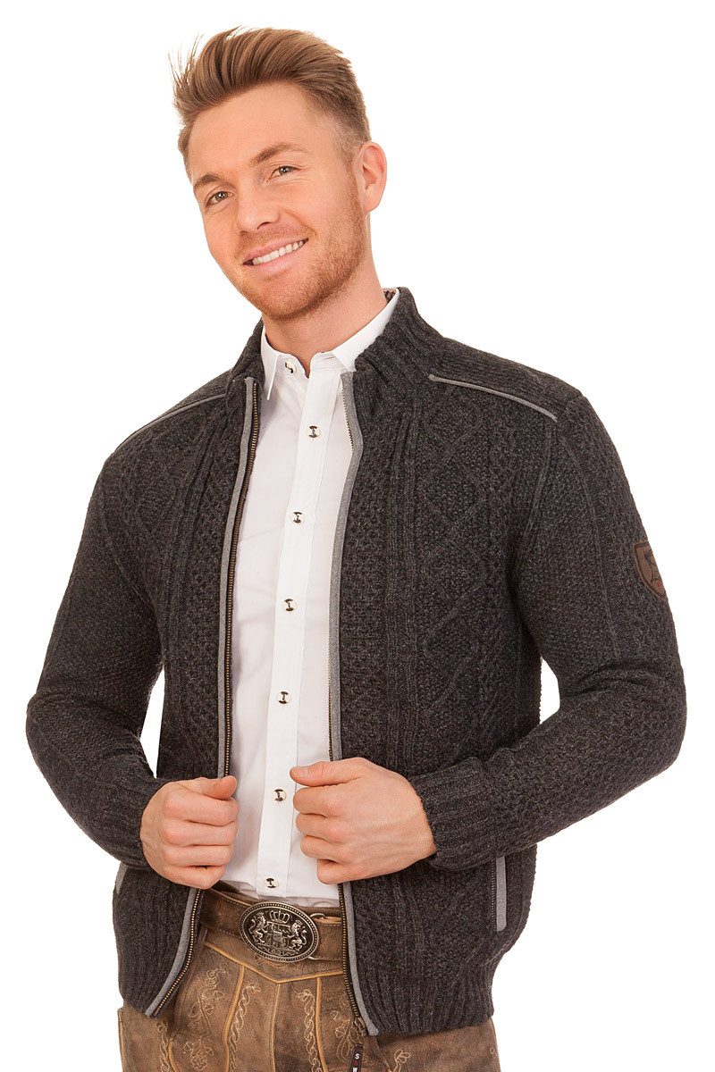 Spieth & Wensky Trachtenstrickjacke Strickjacke Herren - KALMUND - dunkelgrau, natur