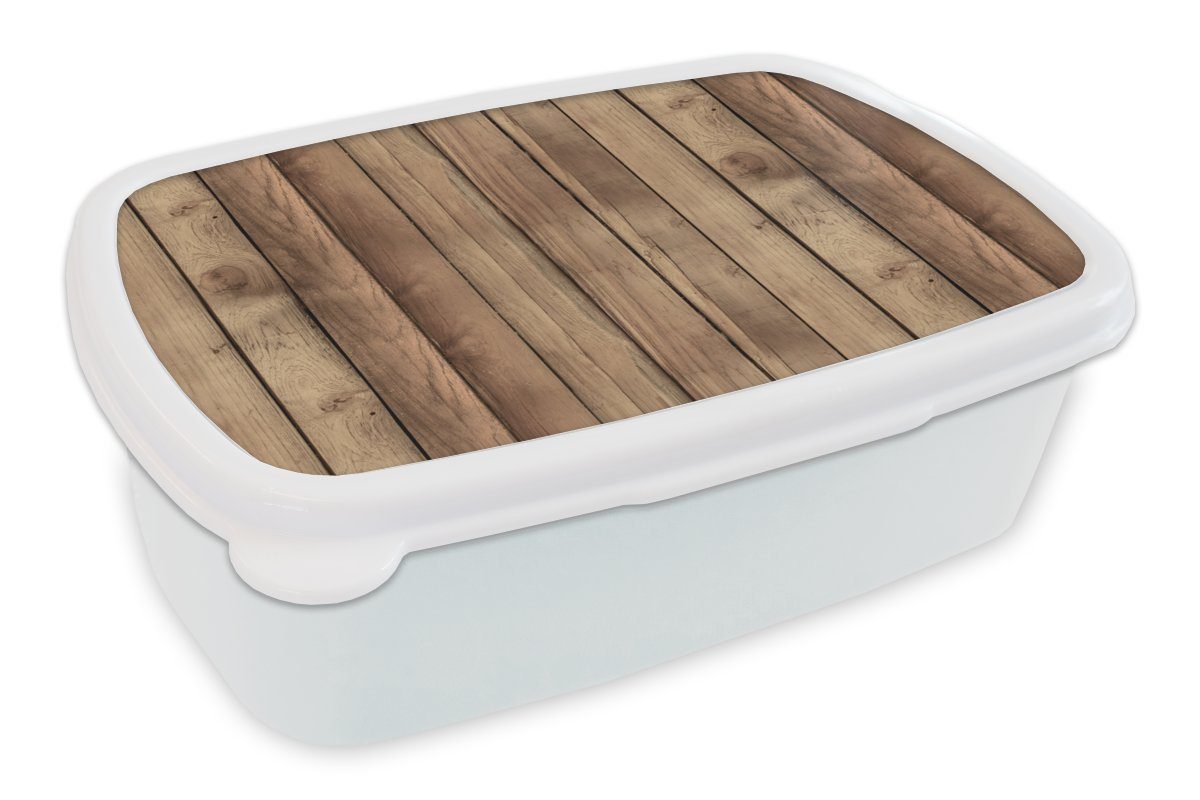 MuchoWow Lunchbox Holz - Brocante - Muster, Kunststoff, (2-tlg), Brotbox für Kinder und Erwachsene, Brotdose, für Jungs und Mädchen weiß