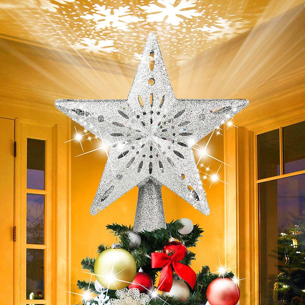Weihnachtsbaumspitze Gold Glitzer Stern 23cm - Mit Drahtspirale