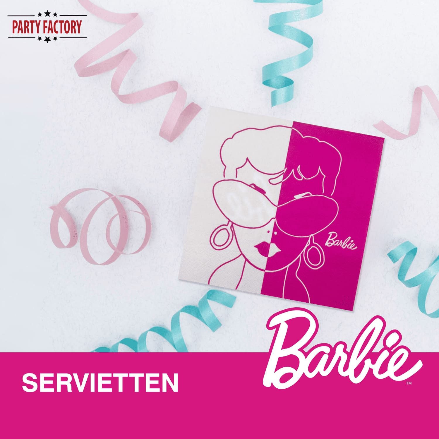 Party Factory Stoffserviette Barbie Servietten 3-lagig – 20er Pack für Kindergeburtstag, (Set, 20 St), Perfekt für Prinzessinen Party