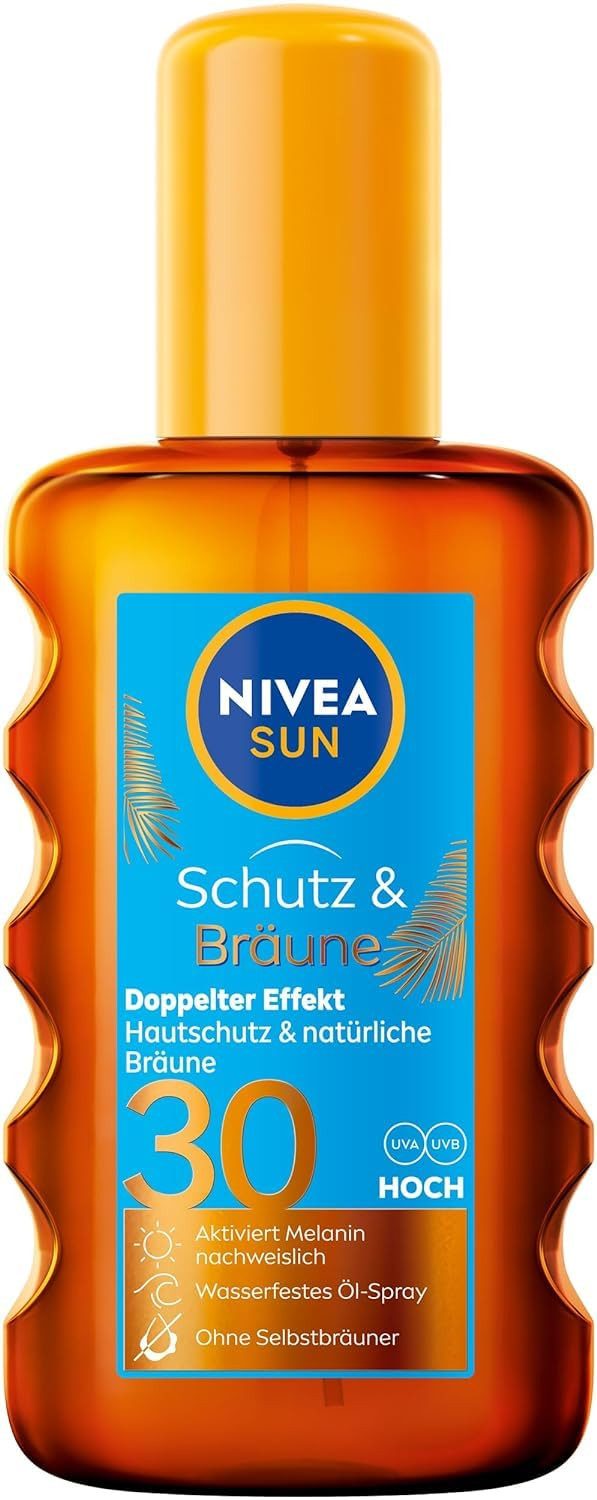 Nivea Sonnenschutzspray Schutz & Bräune Sonnenöl Spray LSF 30 (200 ml), 1-tlg.