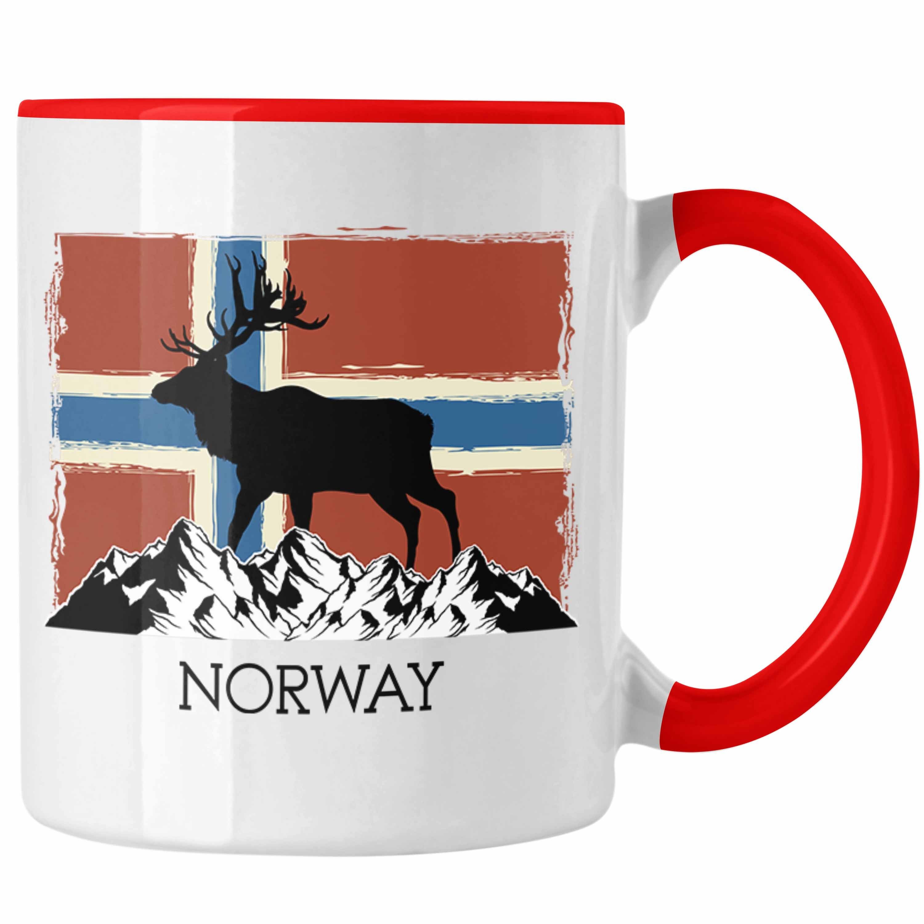 Trendation Tasse Trendation - Norwegen Geschenke Tasse Flagge Nordkap Elch Norway Rot