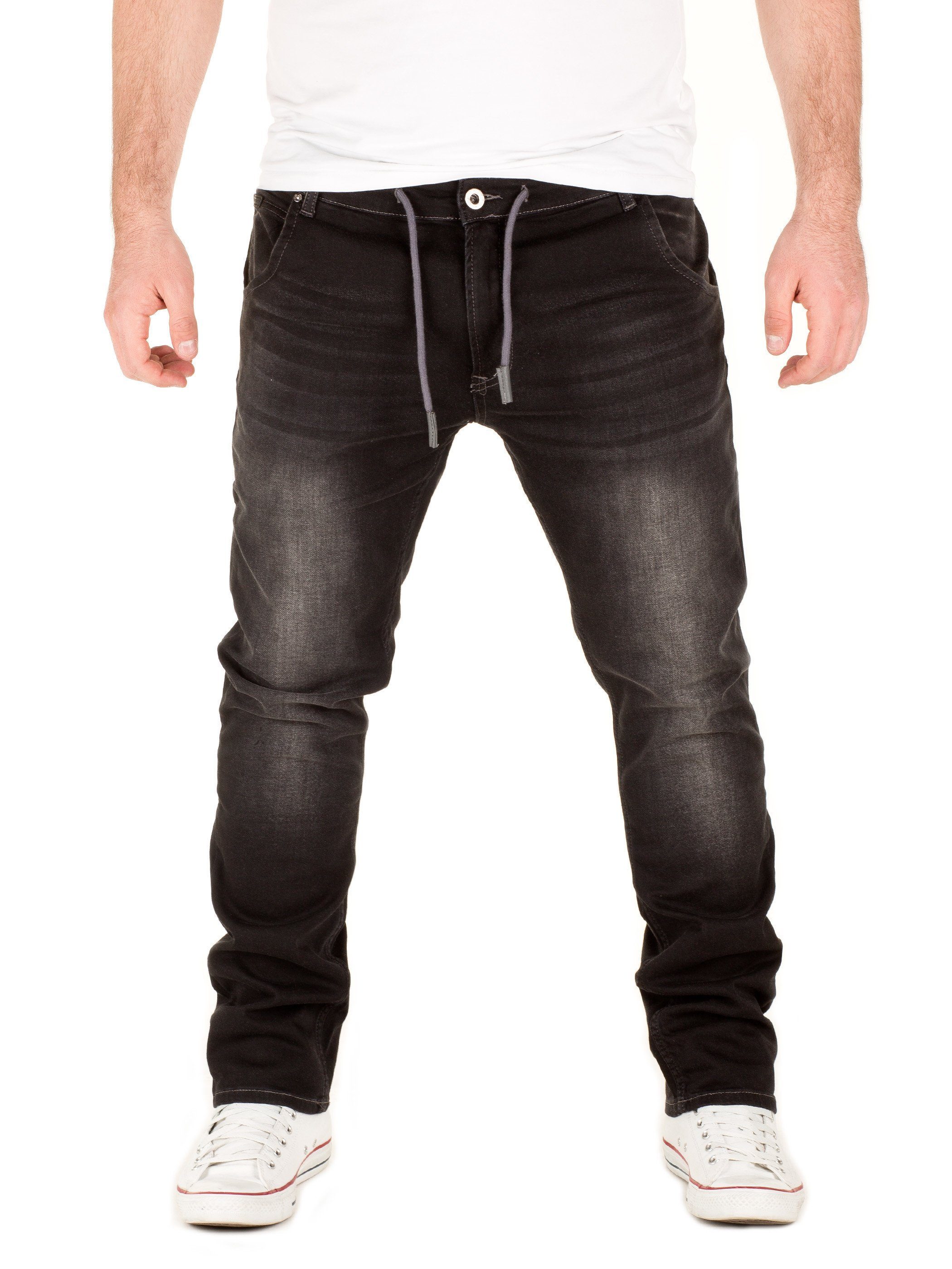 WOTEGA Slim-fit-Jeans Denim Jeans-Look Joshua (phantom Jeans Schwarz 4205) in Herren Stretch Hose Jogging Sweathosen black in Jogginghose