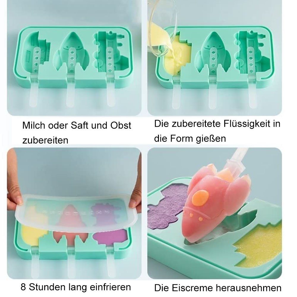 2 Stück DIY Kreative NUODWELL Grün-2 für Kinder Eisform Silikon-Eislutscher-Formen