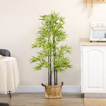 Kunstpflanze künstliche Pflanze Bambus, HOMCOM, Höhe 150 cm, inkl. Übertopf