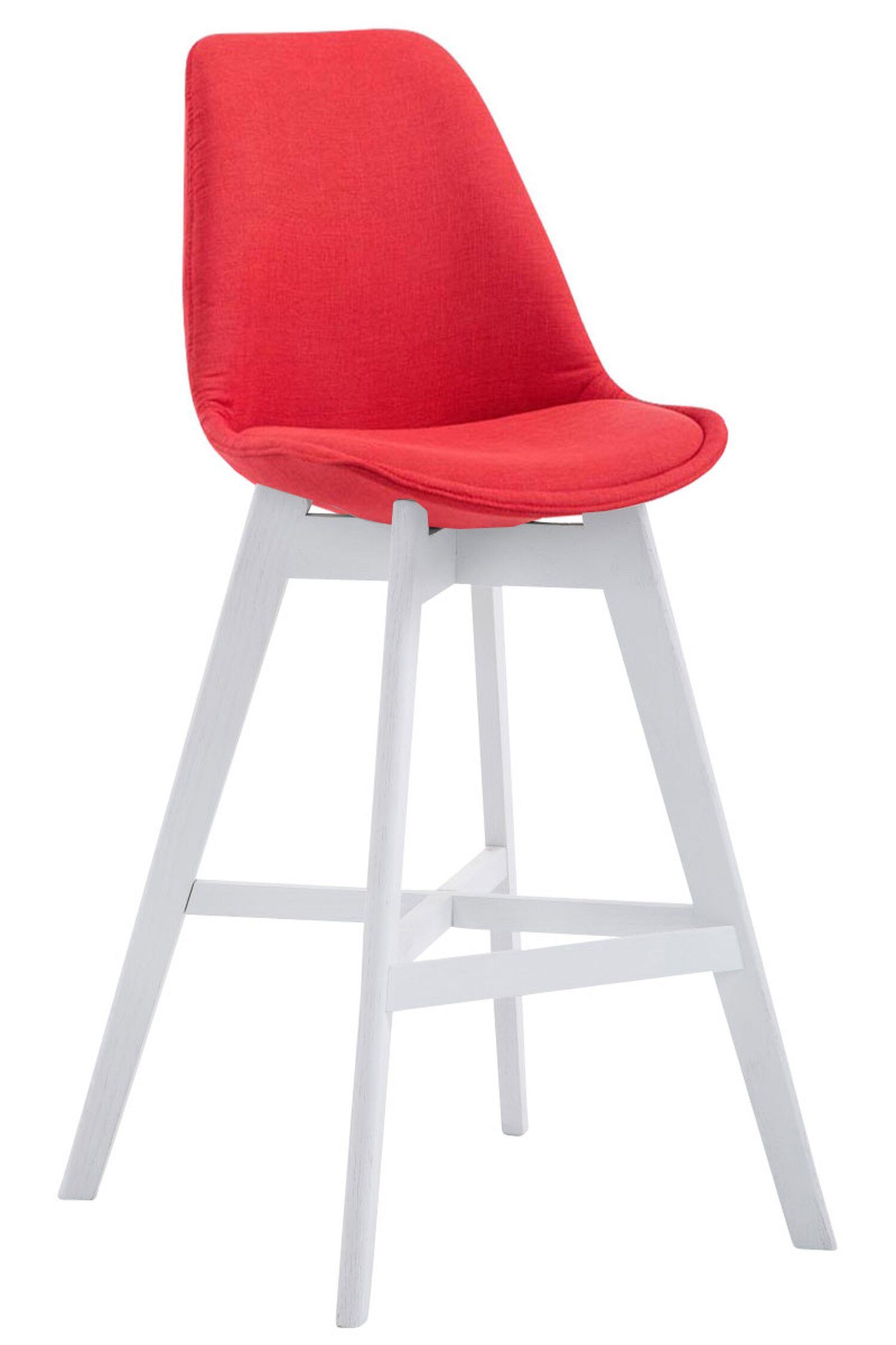 TPFLiving Barhocker Canada mit bequemer Rückenlehne und angenehmer Fußstütze (Barstuhl Hocker für Theke & Küche), 4-Fuß Gestell Holz Weiß - Sitzfläche: Stoff Rot