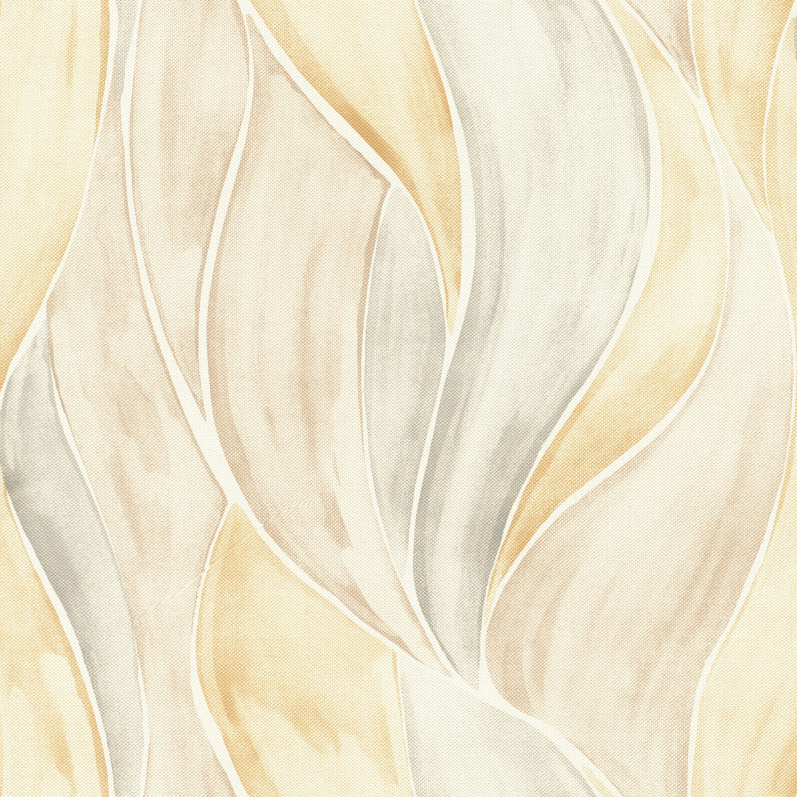 Rasch Vliestapete mit geschwungenen Blättern in Gelb und Beige - Liverna 416503, strukturiert, natürlich, matt, gemustert, botanisch, (1 St), Blätter