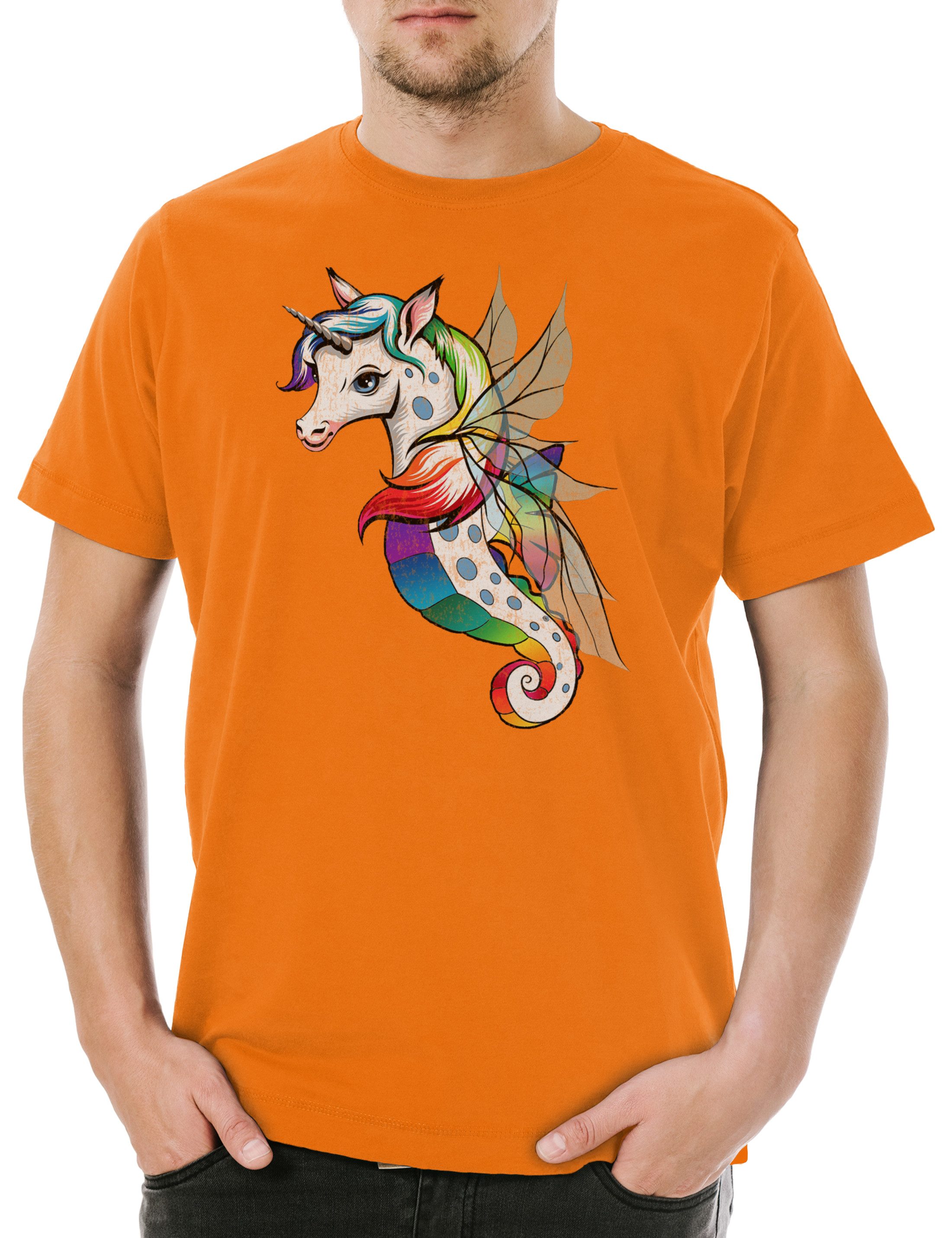 Urban Backwoods Print-Shirt Unifairyhorse Herren T-Shirt Einhorn Regenbogen Rainbow Seepferdchen (1-tlg) Tattoo Oldschool Rockabilly Psychobilly