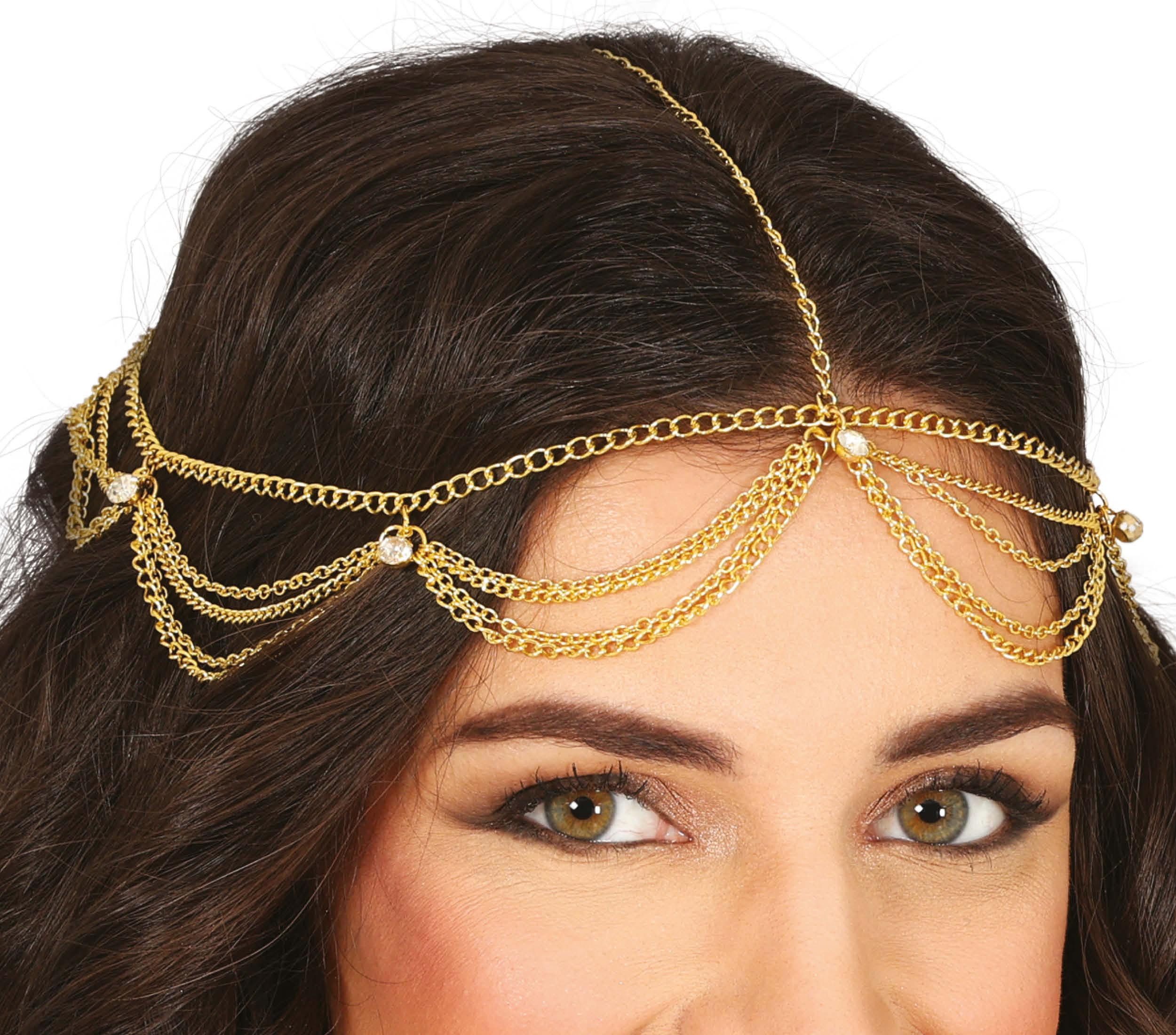 Fiestas Guirca Kostüm, Prinzessin Mittelalter Kopfschmuck Karneval Kostüm Gold Kette Fantasi