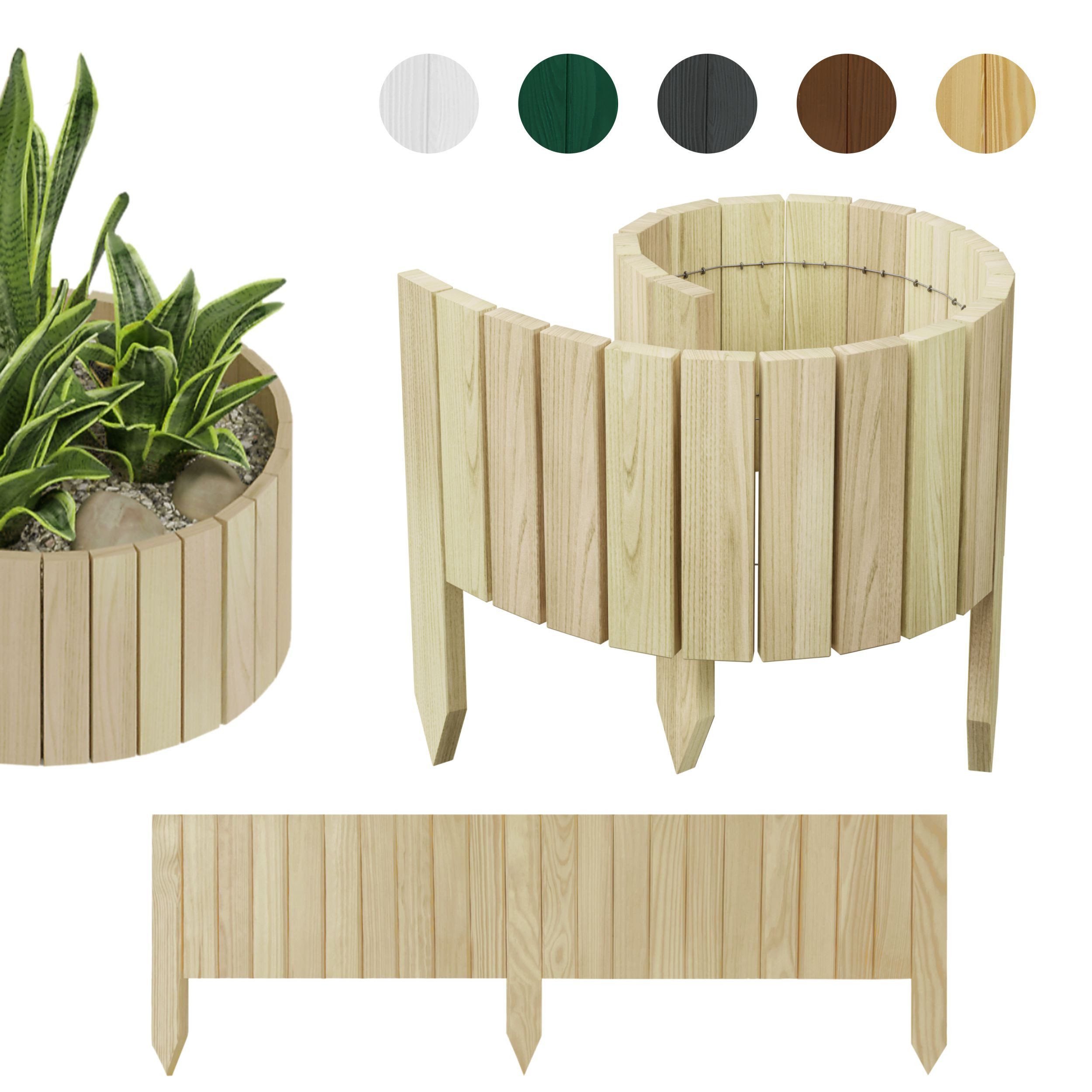 be4nature Palisade Flexibler Rasenkante Beeteinfassung Beetumrandung Rollborder Dekozaun, LxH: 100x30 cm, Beige, Umrandung aus Holz Umzäunung Garten Beeten Blumenbeeten Kräutergarten