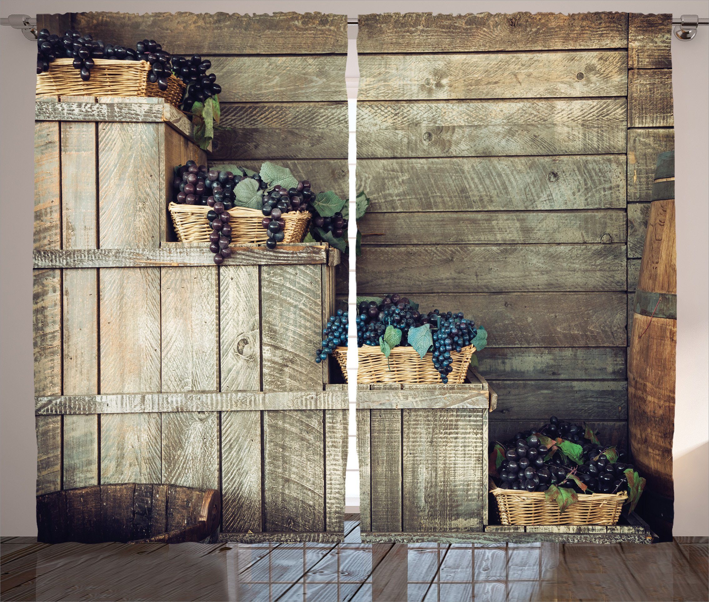 Gardine Schlafzimmer Kräuselband Vorhang mit Schlaufen und Haken, Abakuhaus, Weinberg Holz Ivy Florals