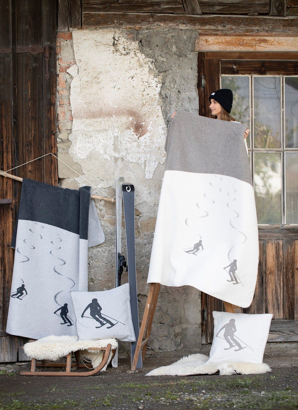 Wohndecke Savona 'Skifahrer' 150 x 200 cm, DAVID FUSSENEGGER günstig online kaufen