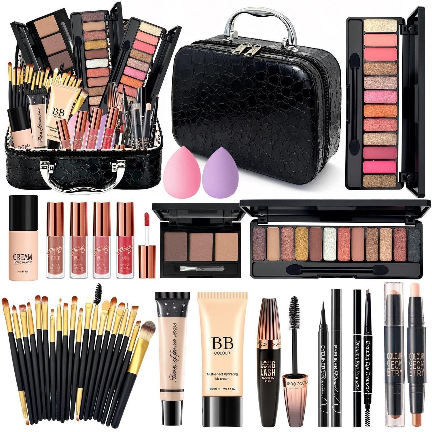LuxusKollektion Schmink-Set Schminkkoffer Damen All in One mit Reisetasche