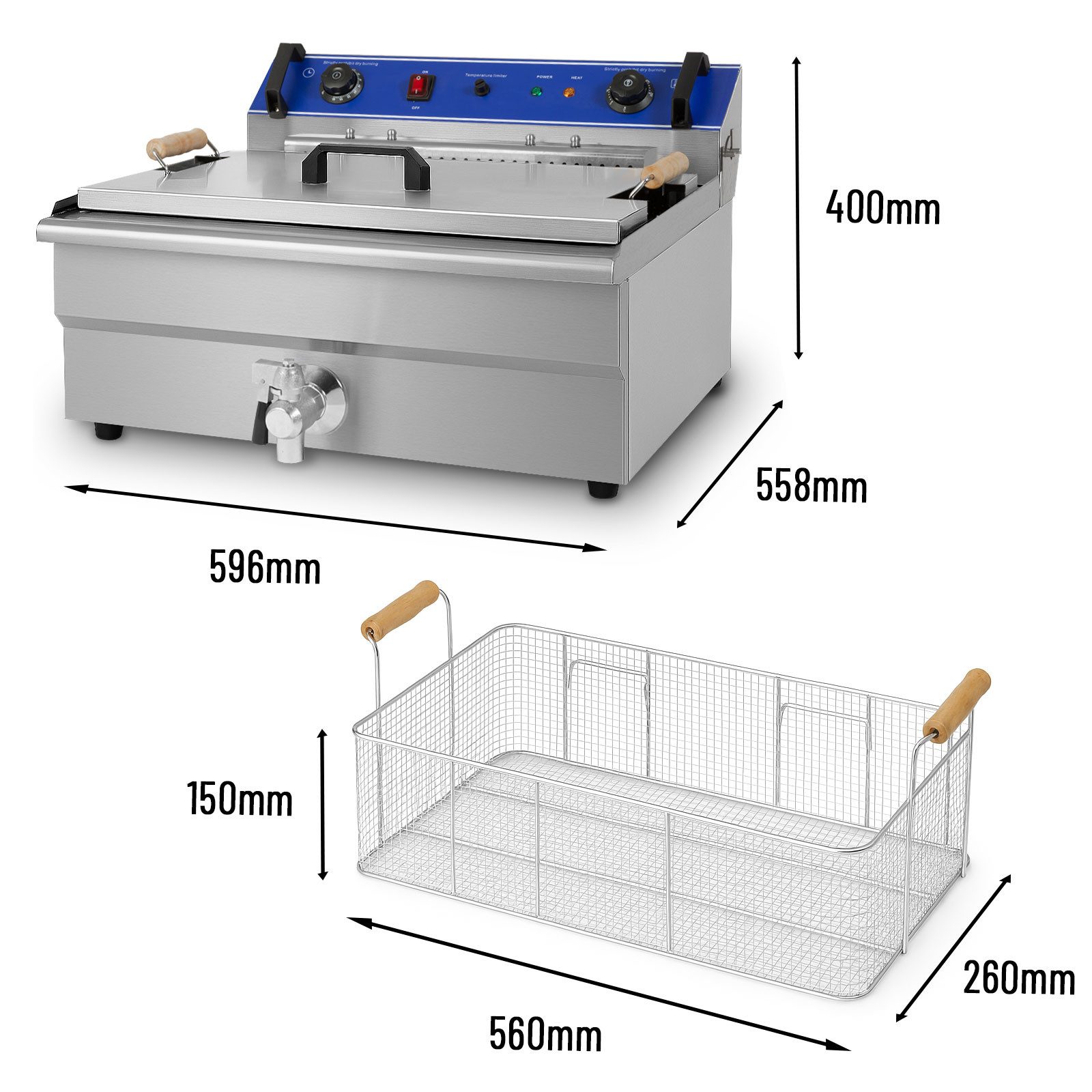 vertes Fritteuse, 50-250°C, 6000W, 230V, Kaltzonenprinzip