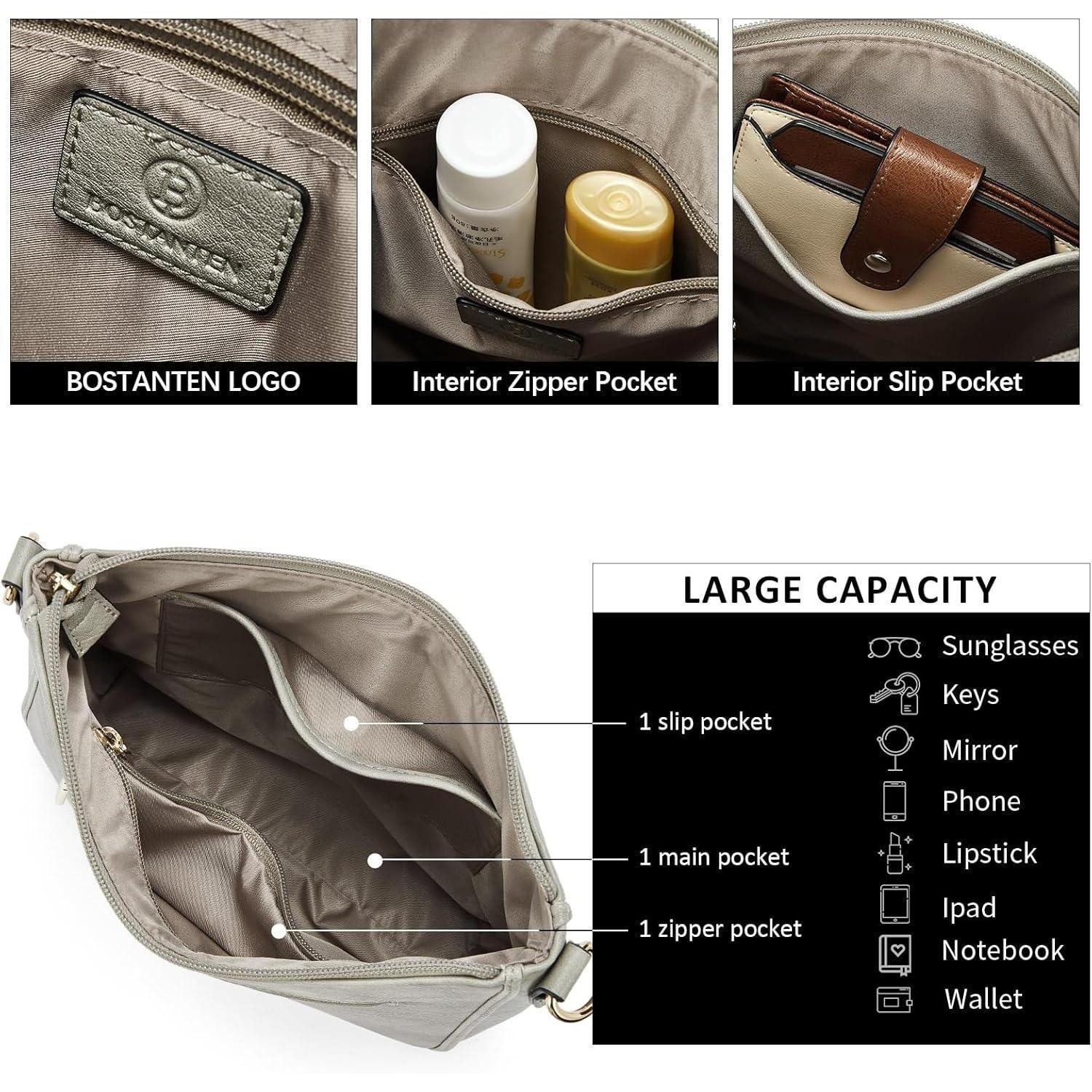 LuxusKollektion Umhängetasche Handtasche Damen Crossbody Leder Schultertasche Riemen 2 grau