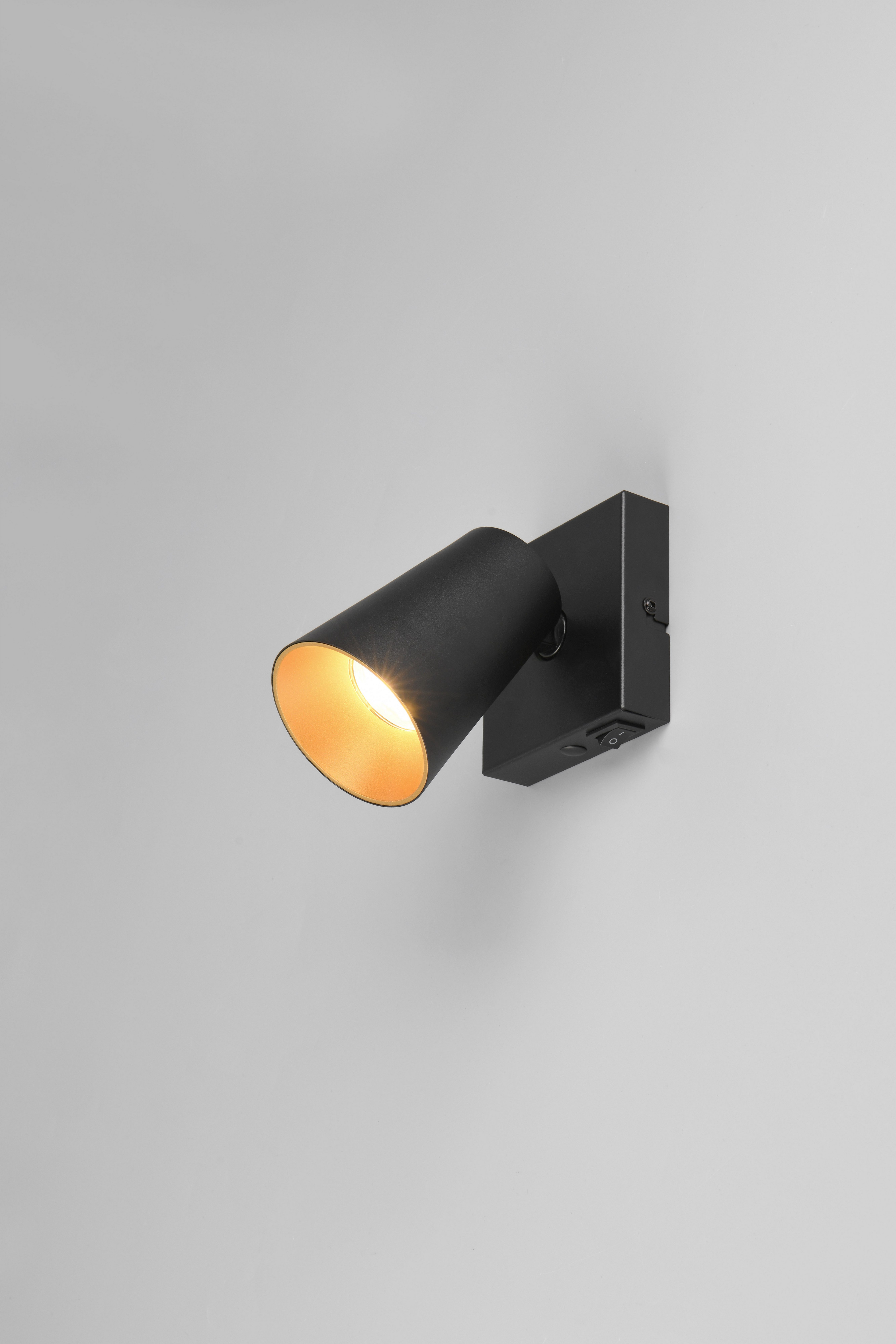 TRIO Leuchten Wandstrahler SHARP, Spot 1-flammig exkl 1x GU10 max 10W schwenkbar & drehbar, Ein-/Ausschalter, Leuchtmittel wechselbar, warmweiß - kaltweiß, Schirm innen gold, Kippschalter, Spot für Wandmontage + Deckenmontage